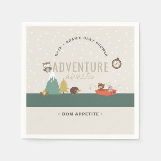 Adventure Awaits Woodland Neutraal Baby shower Servet (Voorkant)