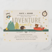 Adventure Awaits Woodland Neutral Taup Baby shower Folie Uitnodiging (Voorkant)