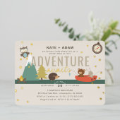 Adventure Awaits Woodland Neutral Taup Baby shower Folie Uitnodiging (Staand Voorkant)