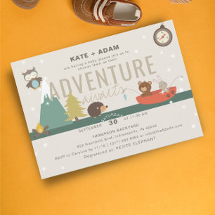 Adventure Awaits Woodland Neutral Taup Baby shower Kaart