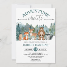 Adventure Awaits Woodland Rustic Baby shower Invit