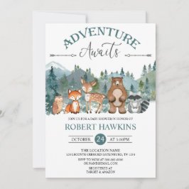 Adventure Awaits Woodland Rustic Baby shower Invit Kaart