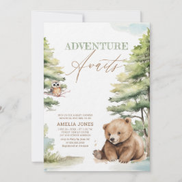 Adventure Awaits Woodland Teddy Bear Baby shower Kaart