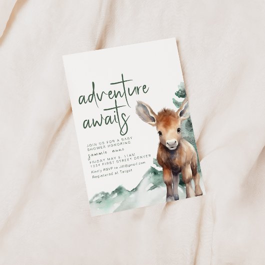 Adventure Awaits Woodland Theme Baby shower Kaart