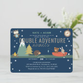Adventure Awaits Woodland Twin Boys Baby shower Kaart (Staand voorkant)