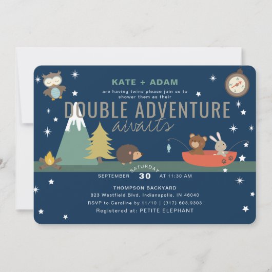 Adventure Awaits Woodland Twin Boys Baby shower Kaart (Voorkant)