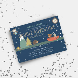 Adventure Awaits Woodland Twin Boys Baby shower Kaart