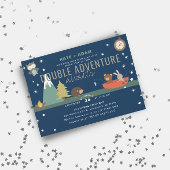 Adventure Awaits Woodland Twin Boys Baby shower Kaart