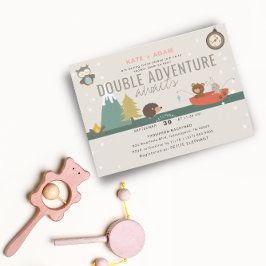 Adventure Awaits Woodland Twin Girls Baby shower Kaart