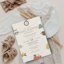 Adventure Awaits Woodland Twin Girls Baby shower Kaart
