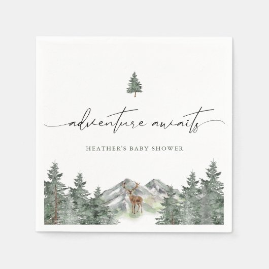 Adventure Awaits Woodland Winter Boy Baby shower Servet (Voorkant)