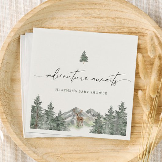 Adventure Awaits Woodland Winter Boy Baby shower Servet
