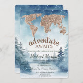 Adventure Awaits World Map Blue Forest Retirement Kaart (Voorkant / Achterkant)