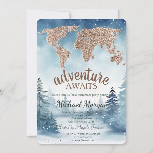 Adventure Awaits World Map Blue Forest Retirement Kaart (Voorkant)