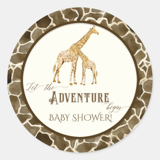 Adventure Baby Boy Douche Waterverf Giraffe Theme Ronde Sticker (Voorkant)