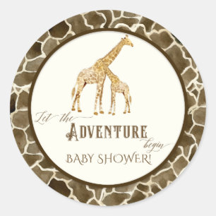 Adventure Baby Boy Douche Waterverf Giraffe Theme Ronde Sticker