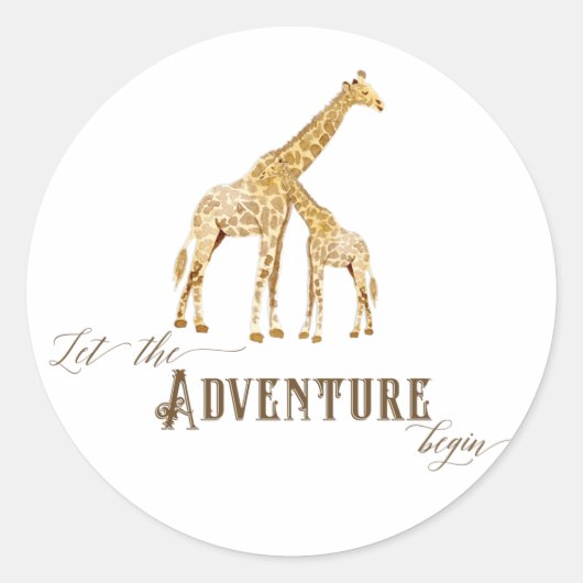 Adventure Baby Boy Douche Waterverf Giraffe Theme Ronde Sticker (Voorkant)