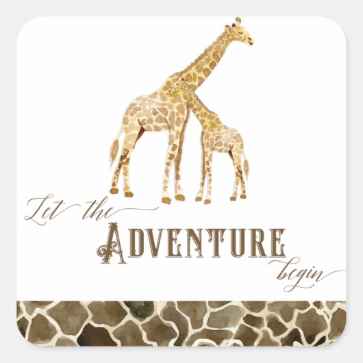 Adventure Baby Boy Shower Waterverf Giraffe Seals Vierkante Sticker (Voorkant)