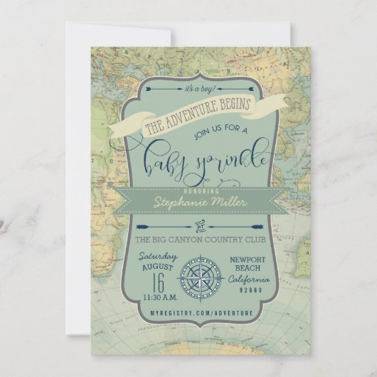 Adventure Baby Boy Sprinkle Invitations Kaart (Voorkant)