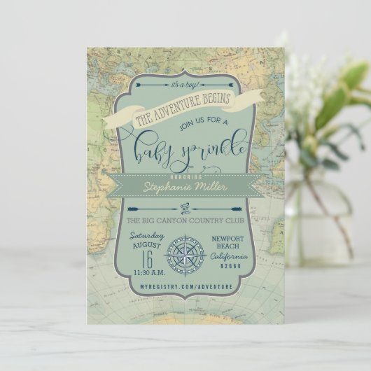 Adventure Baby Boy Sprinkle Invitations Kaart (Staand voorkant)