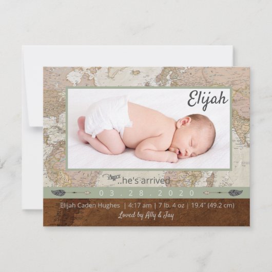 Adventure Baby Fotoaankondiging Bedankkaart (Voorkant)