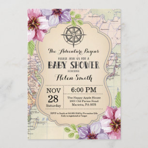 Adventure Baby shower Floral Map Travel World Kaart