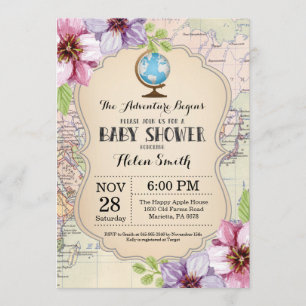 Adventure Baby shower Floral Map Travel World Kaart