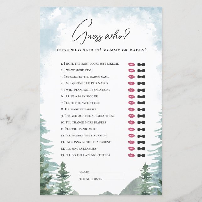 Adventure Baby shower Guess Mama of Daddy Game (Voorkant)