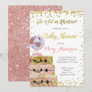 Adventure Baby shower Invitation Gold Glitter Kaart