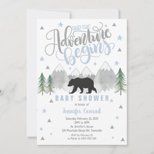 Adventure Baby shower Invitation, Zwart Beer Baby Kaart (Voorkant)