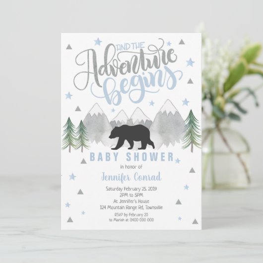Adventure Baby shower Invitation, Zwart Beer Baby Kaart (Staand voorkant)