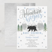 Adventure Baby shower Invitation, Zwart Beer Baby Kaart (Voorkant / Achterkant)