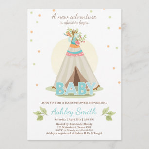 Adventure baby shower nodigBoy Teepee Boho Kaart