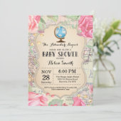 Adventure Baby shower Pink Floral Map Wereld Kaart (Staand voorkant)