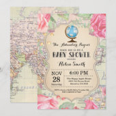 Adventure Baby shower Pink Floral Map Wereld Kaart (Voorkant / Achterkant)