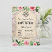 Adventure Baby shower Pink Floral Map Wereld Kaart (Staand voorkant)