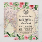 Adventure Baby shower Pink Floral Map Wereld Kaart (Voorkant / Achterkant)