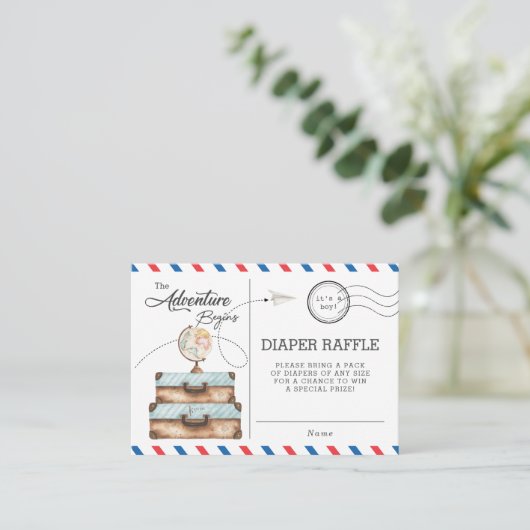 Adventure Baby shower Raffle Diaper over reizen Informatiekaartje (Staand voorkant)