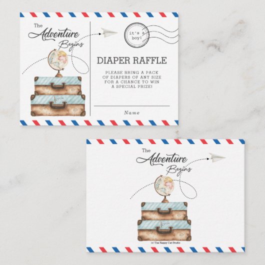 Adventure Baby shower Raffle Diaper over reizen Informatiekaartje (Voorkant / Achterkant)