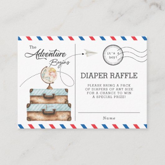 Adventure Baby shower Raffle Diaper over reizen Informatiekaartje (Voorkant)
