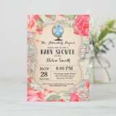 Adventure Baby shower Red Floral Map Wereld Kaart (Staand voorkant)