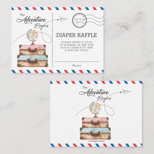 Adventure Baby shower Suitcase Diaper Raffle Informatiekaartje (Voorkant / Achterkant)