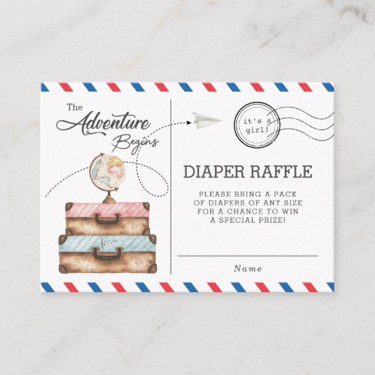 Adventure Baby shower Suitcase Diaper Raffle Informatiekaartje (Voorkant)