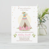 Adventure baby shower uitnodiging Meisje Teepee Bo (Staand voorkant)