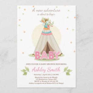 Adventure baby shower uitnodiging Meisje Teepee Bo