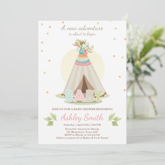 Adventure baby shower-uitnodiging Teepee Pow wow Kaart (Staand voorkant)