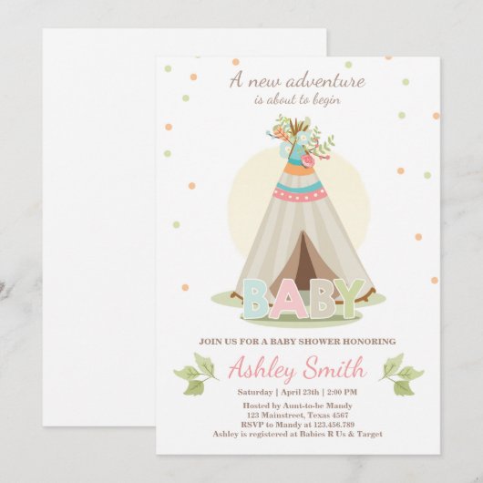 Adventure baby shower-uitnodiging Teepee Pow wow Kaart (Voorkant / Achterkant)
