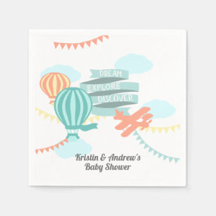 Adventure-Baby shower-vliegtuig en ballon Servetten