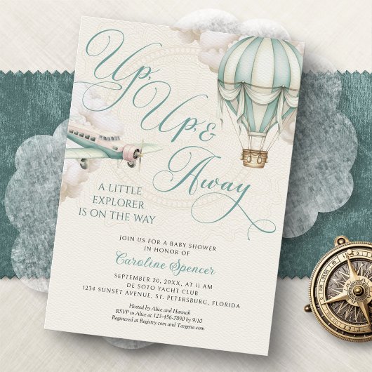 Adventure Balloon Airplane Baby Shower Invitation Kaart