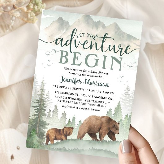 Adventure Begin Baby Shower Bear Woodland Forest Kaart